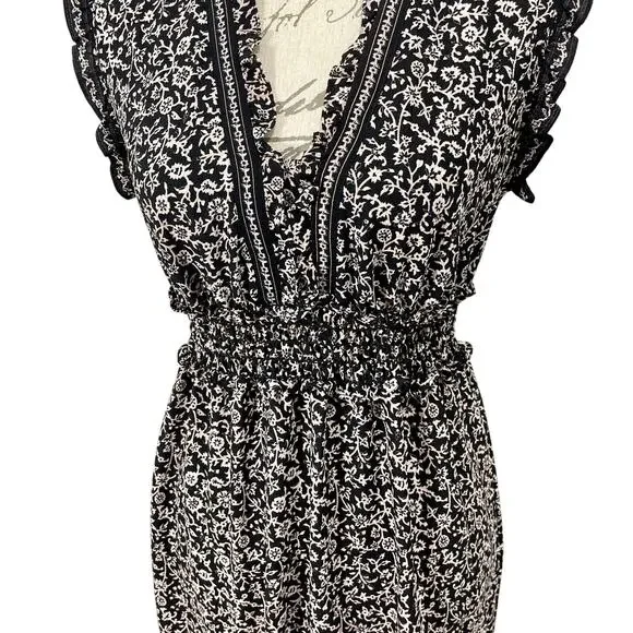 Max Studio Women's Black & White Crepe Tiered Casual Summer Maxi Dress Sz Small - Picture 2 of 8